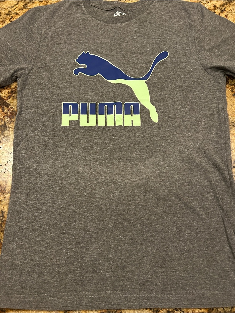 Puma Heather Gray Tee with Blue and Lime Logo
